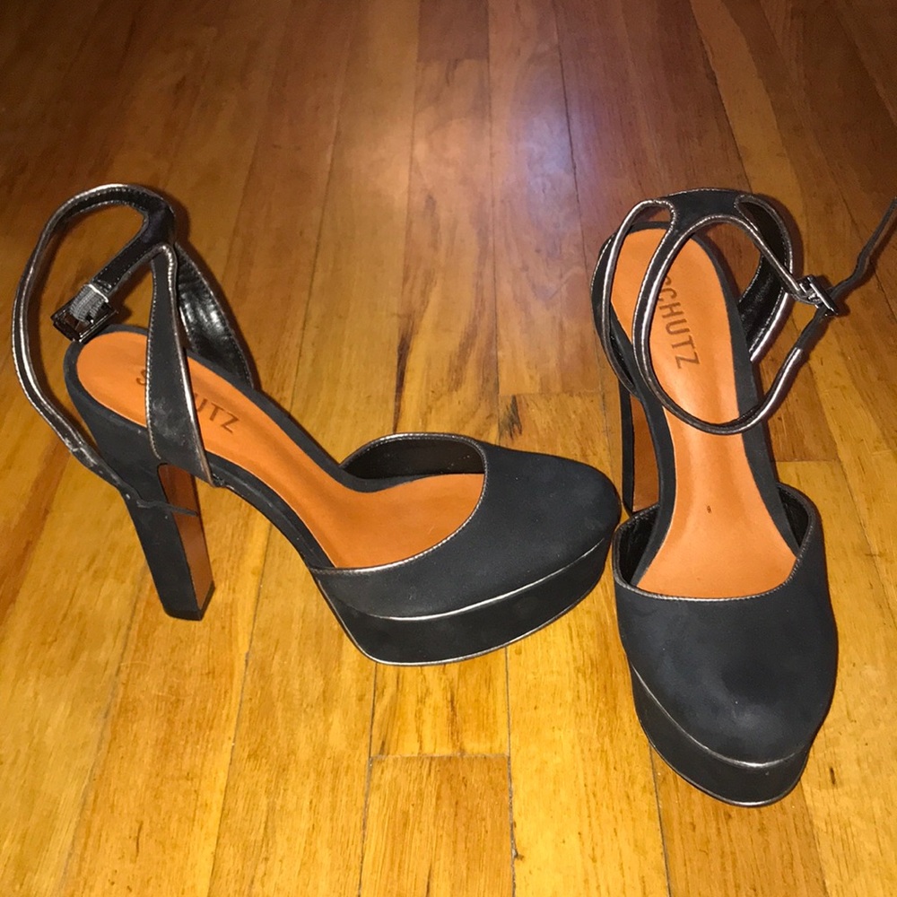 Black suede platforms